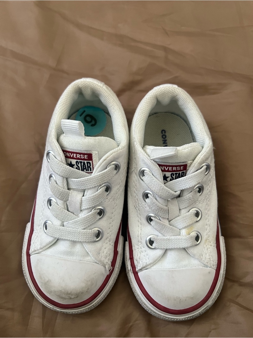 Converse Kids White Low Top Sneakers with Red Trim